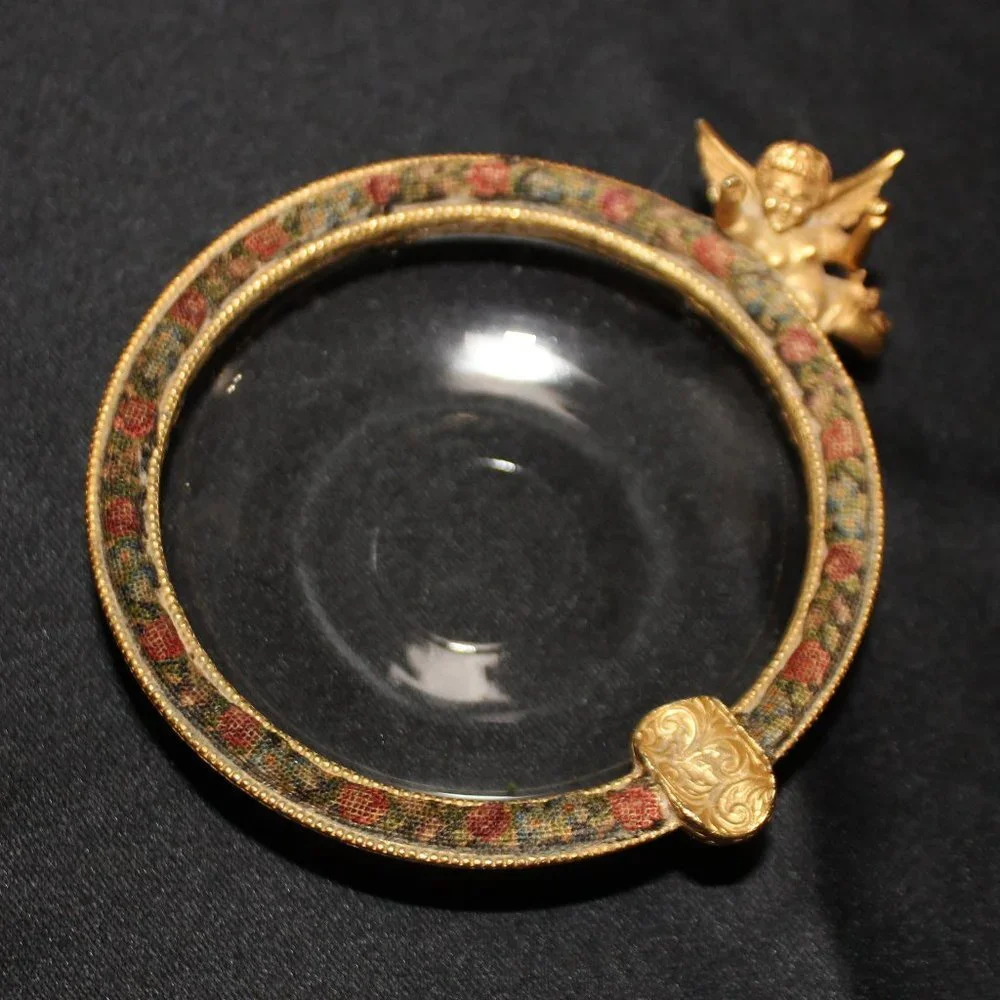 Vintage Golden Cherup Vanity Trinket Dish and Glass